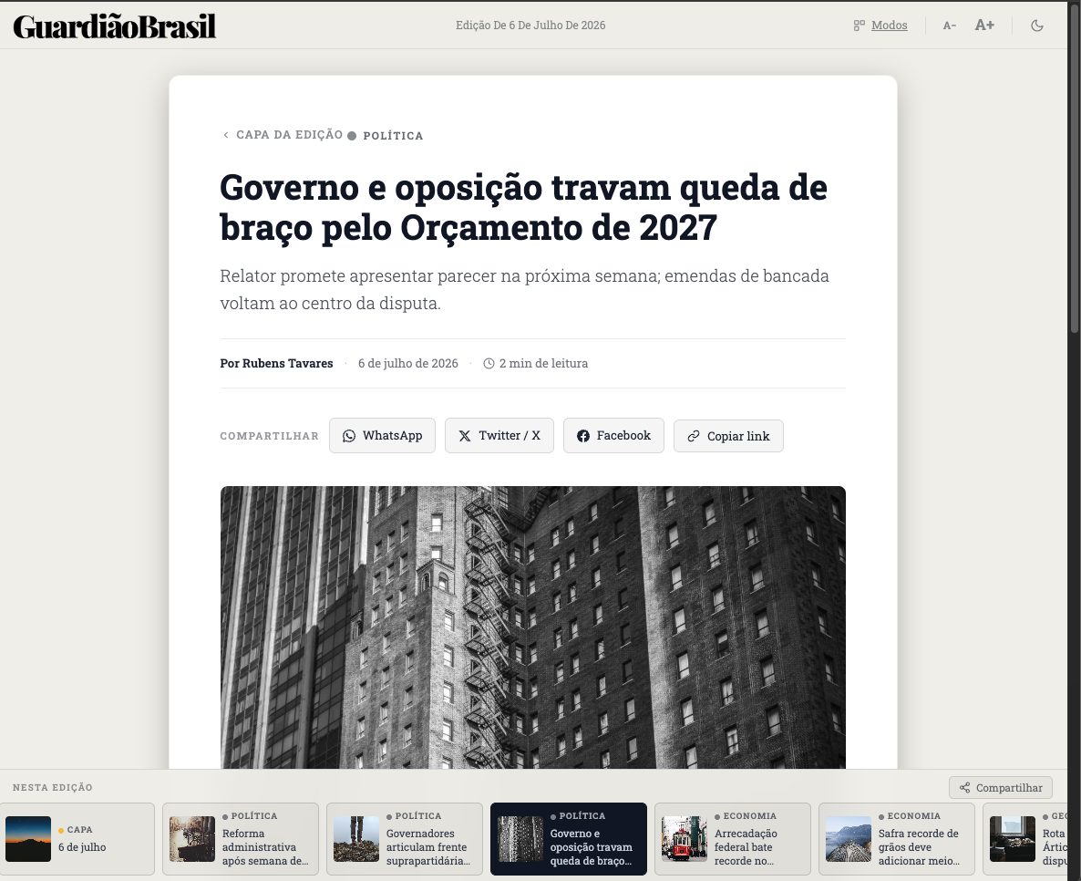 Digital mode — article optimized for the screen, with font and theme controls