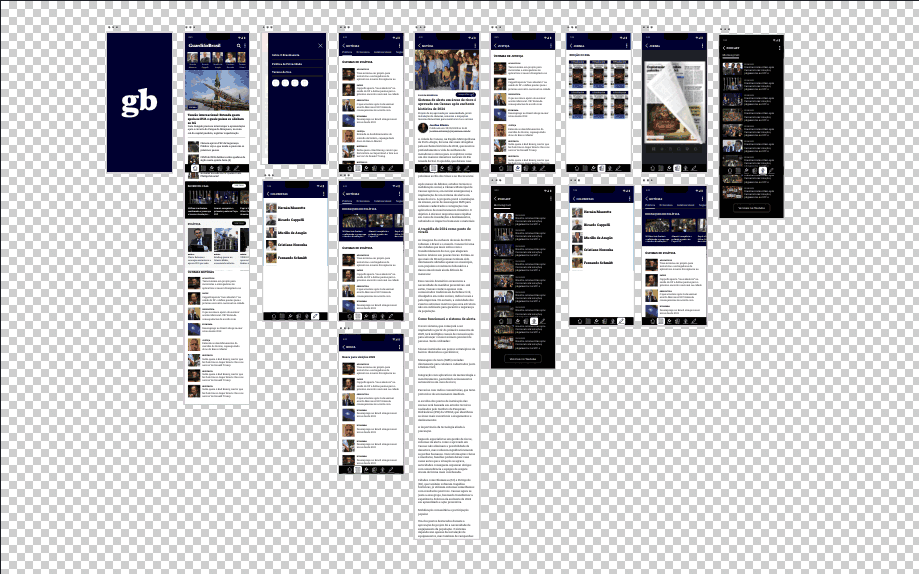 Screens of the publisher's whitelabel app — home, menu, list, article and newspaper edition as thumbnails